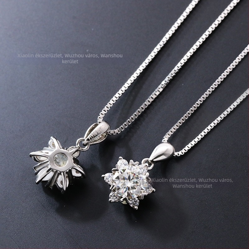 Moissanite hópehely nyaklánc, kör alakú medállal, VVS tisztaság, S925 ezüst bevonat