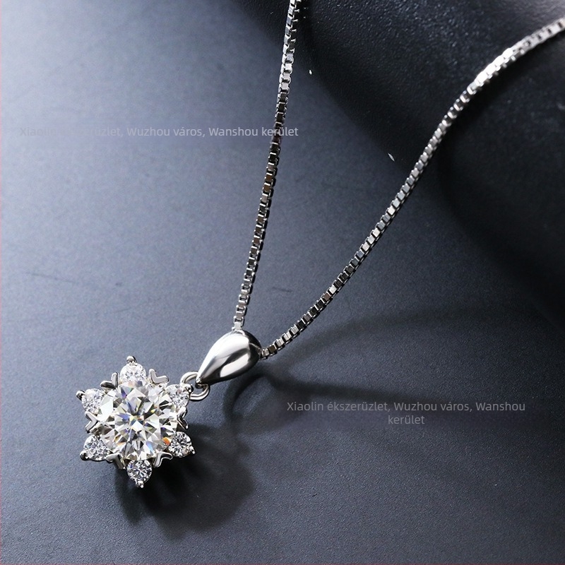 Moissanite hópehely nyaklánc, kör alakú medállal, VVS tisztaság, S925 ezüst bevonat