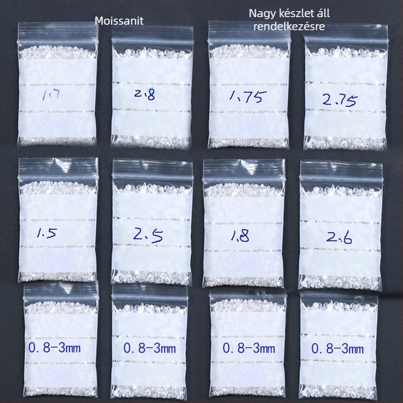 Prémium 0.8–3 mm kör moissanit drágakő, D színű