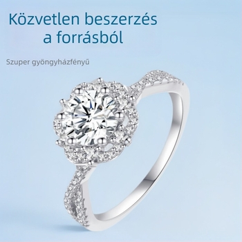 Női moissanit gyűrű, állítható dizájn, szilvavirág alakú, mikrobevonatos kövekkel, 925-ös ezüst