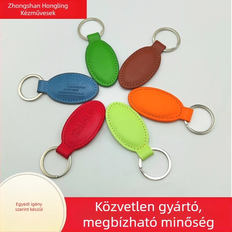 Ovális kulcstartó, két rétegű valódi bőr, tehénbőr, modern minimalist stílus