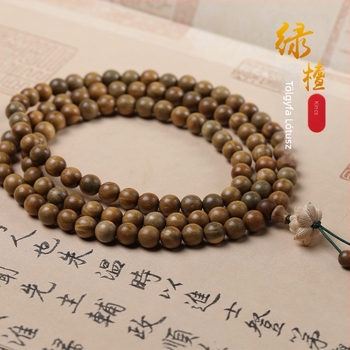 108 gyöngyös szantálfa buddhista karkötő, lótusz motívummal, természetes, uniszex