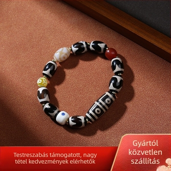 Dzi gyöngy karkötő, 13 gyöngy, geometriai dizájn, kézzel készített, uniszex, Pengfei márka, etnikus Bodhi stílus