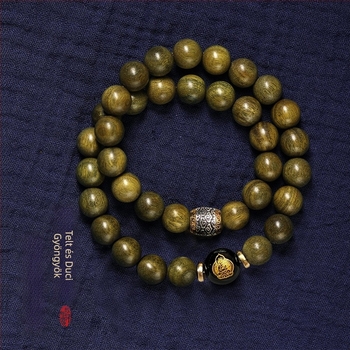 Arany Nanmu dupla körös karkötő, 12 mm, buddhista gyöngyök kínai tizenkét állatjegyekkel, uniszex