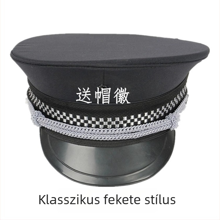 Nagy karimás biztonsági sapka, sík tetejű, fekete, professzionális fejfedő