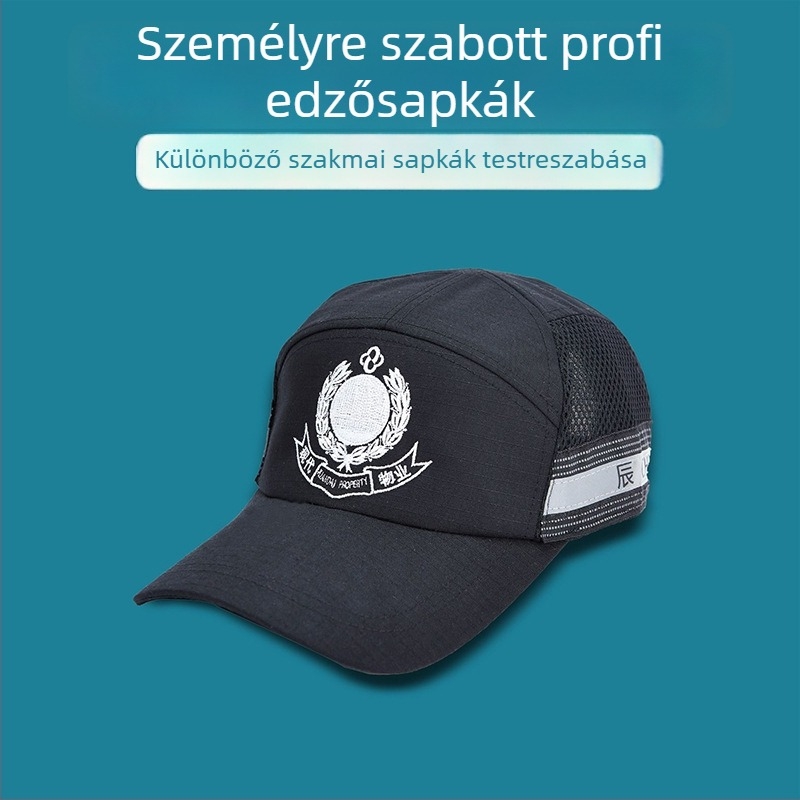 Uniszex biztonsági peaked sapka, pamut-szatin anyag, sík tetejű, rövid karima, logónyomás lehetséges