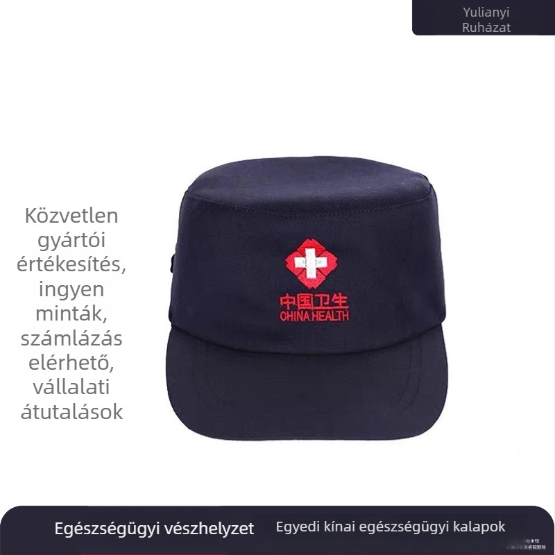 Uniszex pamut sapka, lapos tetejű, rövid karimával, logónyomás lehetséges, kültéri képzés egészségügyi és járványellenőrzéshez, 2024 tél