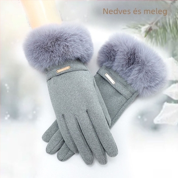 Derong női kesztyűk műnyúl szőrrel, téli meleg, csúszásmentes, szélvédett, kerékpározáshoz