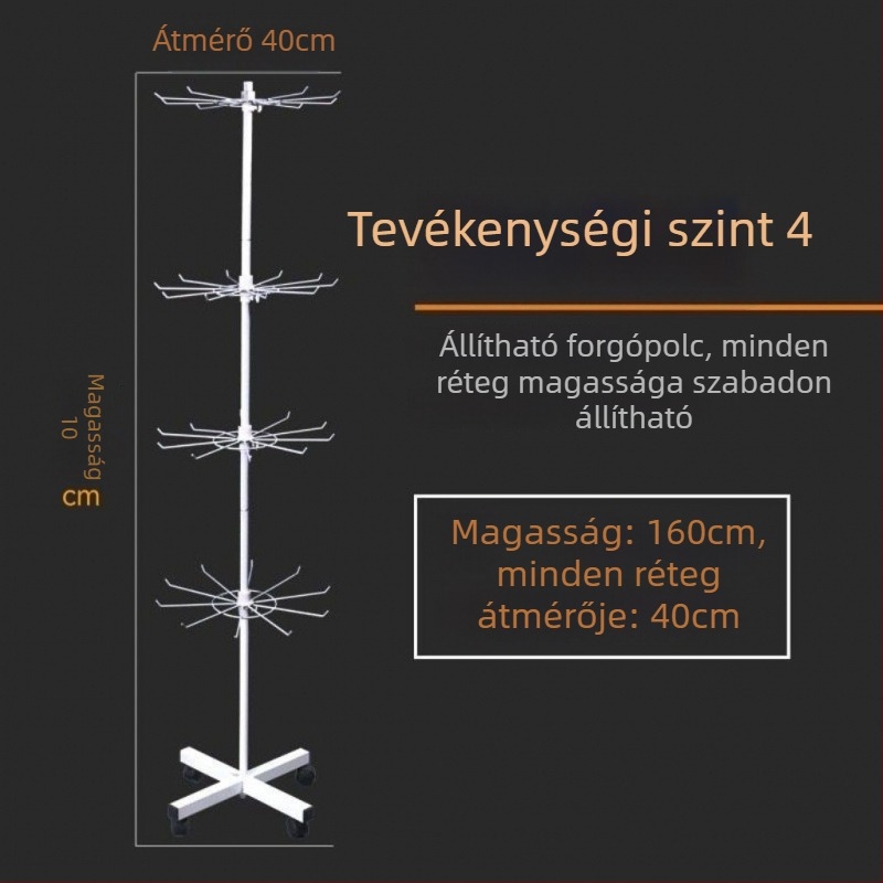 Fémes anyagból készült álló forgó kiállító állvány zoknik, kulcstartók, ékszerek és nyakláncok számára, 3-5 réteg