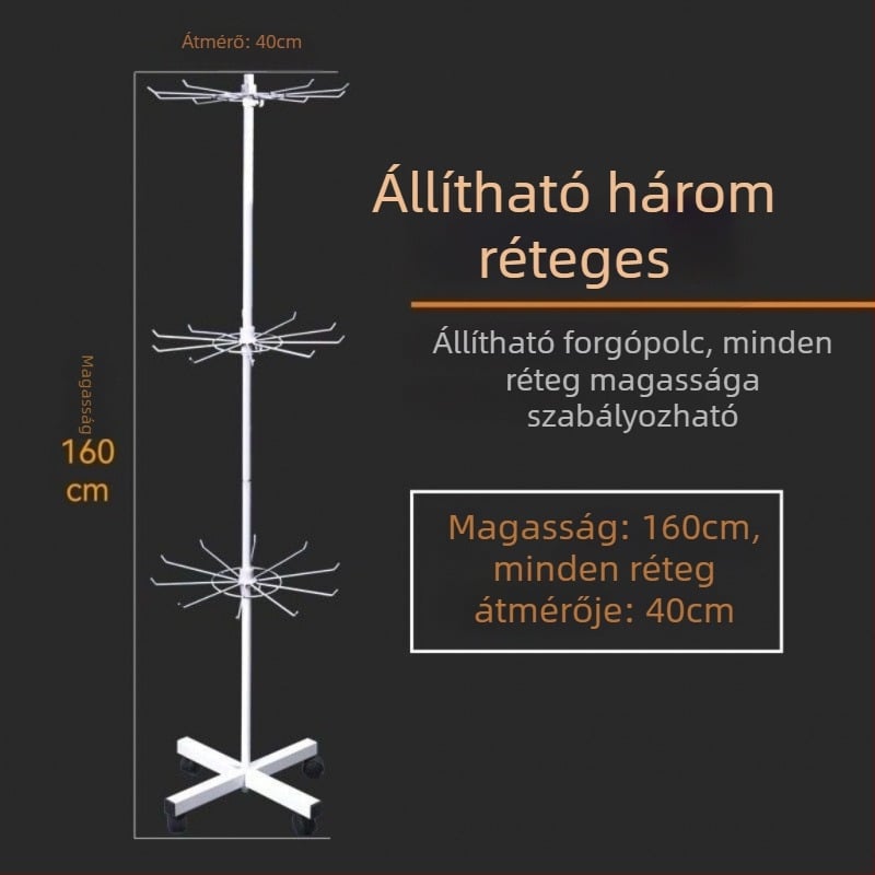 Fémes anyagból készült álló forgó kiállító állvány zoknik, kulcstartók, ékszerek és nyakláncok számára, 3-5 réteg