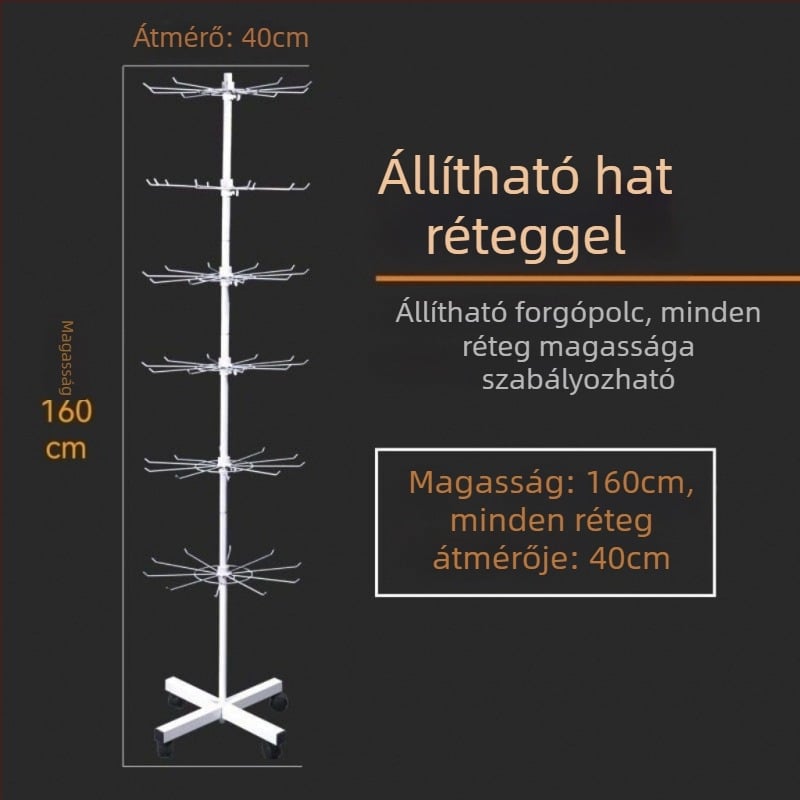 Fémes anyagból készült álló forgó kiállító állvány zoknik, kulcstartók, ékszerek és nyakláncok számára, 3-5 réteg