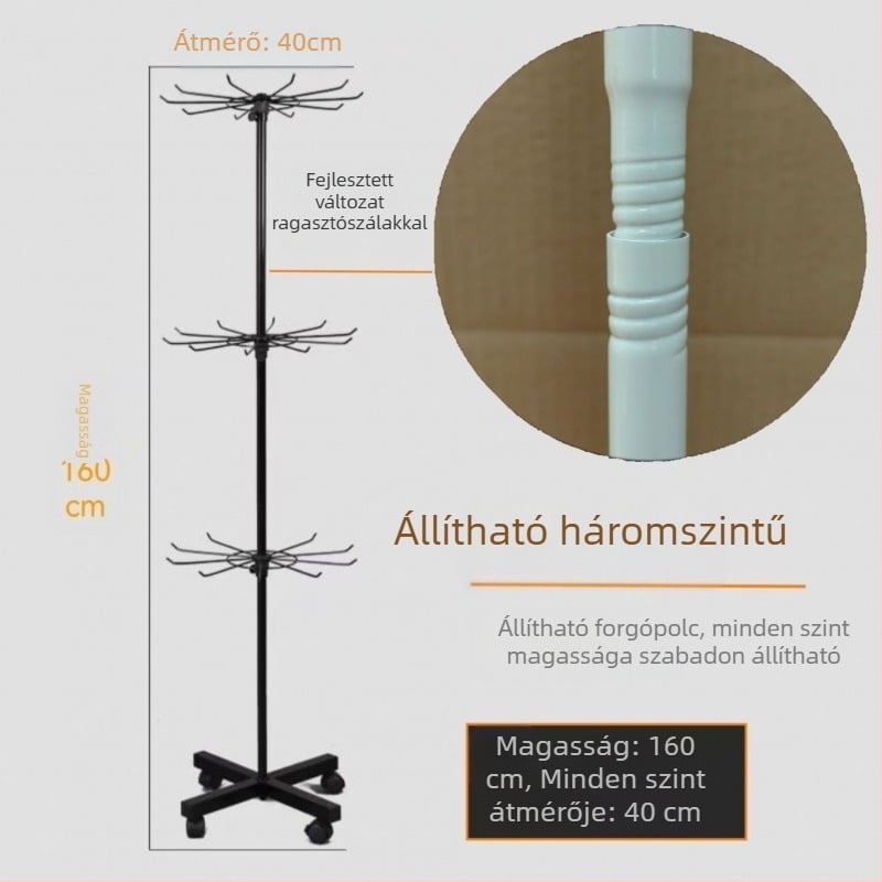 Fémes anyagból készült álló forgó kiállító állvány zoknik, kulcstartók, ékszerek és nyakláncok számára, 3-5 réteg