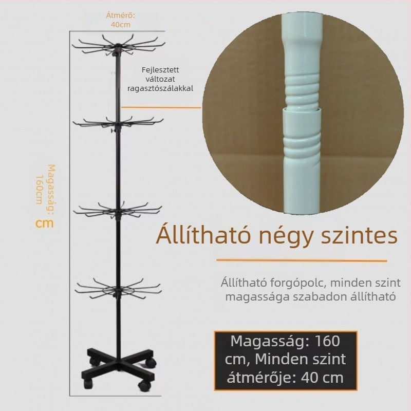 Fémes anyagból készült álló forgó kiállító állvány zoknik, kulcstartók, ékszerek és nyakláncok számára, 3-5 réteg