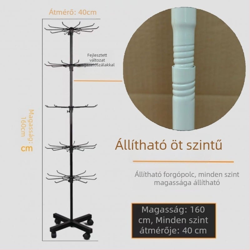 Fémes anyagból készült álló forgó kiállító állvány zoknik, kulcstartók, ékszerek és nyakláncok számára, 3-5 réteg