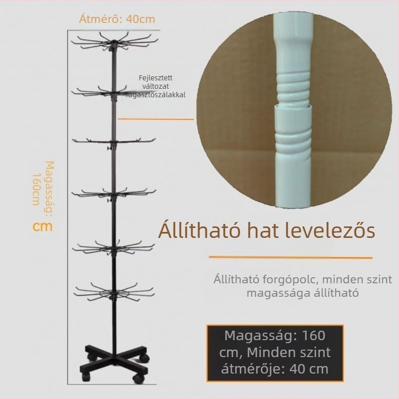Fémes anyagból készült álló forgó kiállító állvány zoknik, kulcstartók, ékszerek és nyakláncok számára, 3-5 réteg