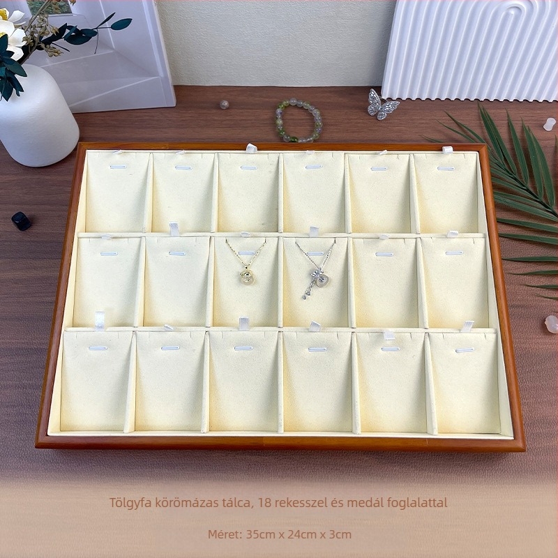 Masszívfa ékszertálca nyaklánc kiállító állvány — összekapcsolási kivitelezés, prémium érzet