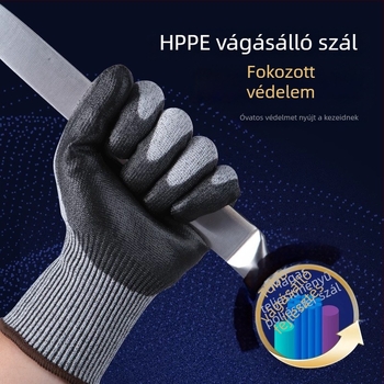 Vágásbiztos kesztyűk, védelmi szint 5, vágás és átszúrás elleni védelem, megvastagodott és kopásálló, anti-vágó huzal és ragasztóanyaggal, logisztikai műveletekhez