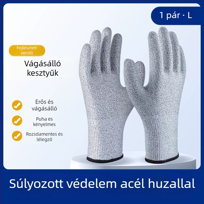 Vágásbiztos kesztyűk, védelmi szint 5, vágás és átszúrás elleni védelem, megvastagodott és kopásálló, anti-vágó huzal és ragasztóanyaggal, logisztikai műveletekhez