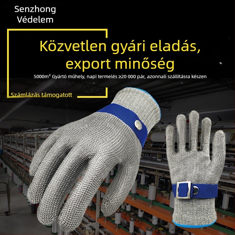 Acélhuzalos kesztyű, 9. fokozatú vágásvédelmi, vágás és leölési műveletekhez