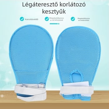 Idős betegek kezének korlátozó kesztyűk, légáteresztő csuklórész, beépített karcolásmentes panel, kompozit anyag
