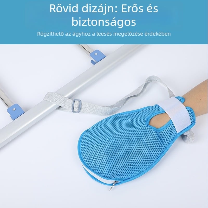 Idős betegek kezének korlátozó kesztyűk, légáteresztő csuklórész, beépített karcolásmentes panel, kompozit anyag