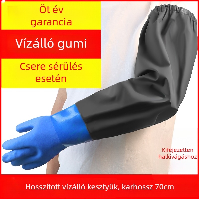 Vízálló hosszú gumikesztyű fleece-béléssel, vastag és kopásálló halászathoz és nehéz munkához, 70 cm hosszú
