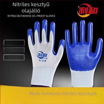 Lihe munkavédelmi kesztyűk – csúszásmentes, kopásálló, vágásálló nitril bevonattal; anyag: nylon/latex; többszöri használat; építkezésekre, kezelésekre és üzemekben