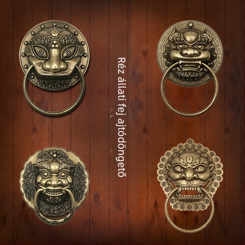 Vadfej ajtóhúzó gyűrű sárgarézből, polírozott felület, tömörfa kapukhoz és villaudvarokhoz, Beast Head modell, The Fourth Bronze Hall