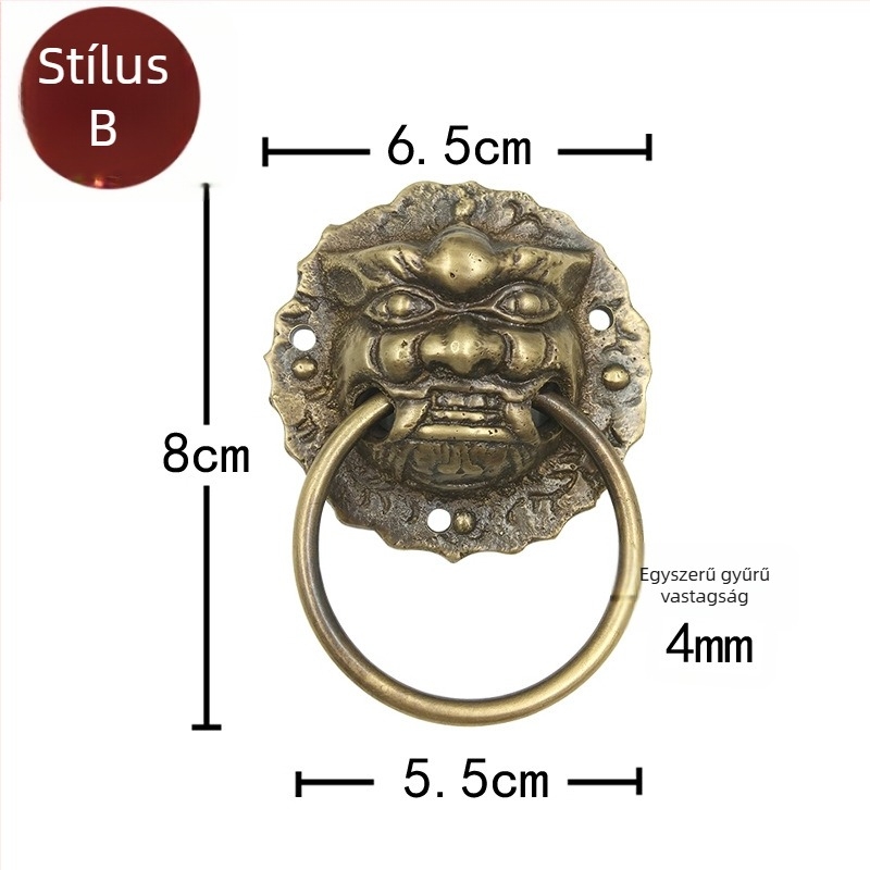 Vadfej ajtóhúzó gyűrű sárgarézből, polírozott felület, tömörfa kapukhoz és villaudvarokhoz, Beast Head modell, The Fourth Bronze Hall