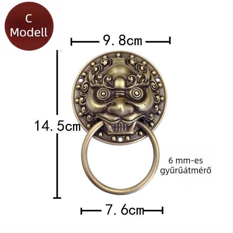 Vadfej ajtóhúzó gyűrű sárgarézből, polírozott felület, tömörfa kapukhoz és villaudvarokhoz, Beast Head modell, The Fourth Bronze Hall