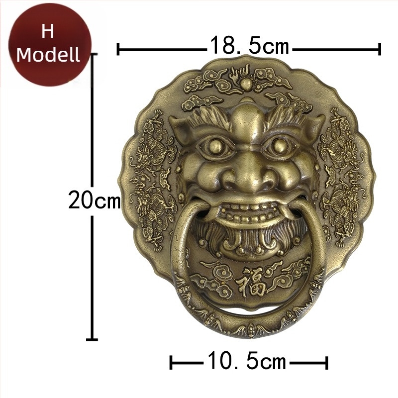 Vadfej ajtóhúzó gyűrű sárgarézből, polírozott felület, tömörfa kapukhoz és villaudvarokhoz, Beast Head modell, The Fourth Bronze Hall