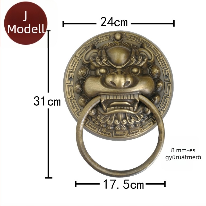Vadfej ajtóhúzó gyűrű sárgarézből, polírozott felület, tömörfa kapukhoz és villaudvarokhoz, Beast Head modell, The Fourth Bronze Hall