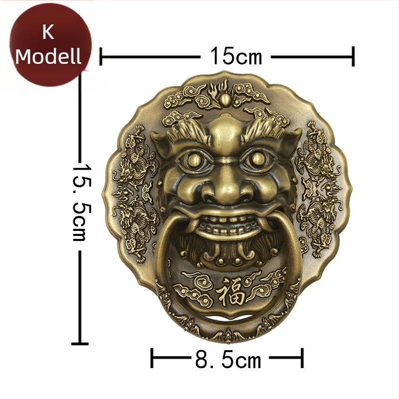 Vadfej ajtóhúzó gyűrű sárgarézből, polírozott felület, tömörfa kapukhoz és villaudvarokhoz, Beast Head modell, The Fourth Bronze Hall