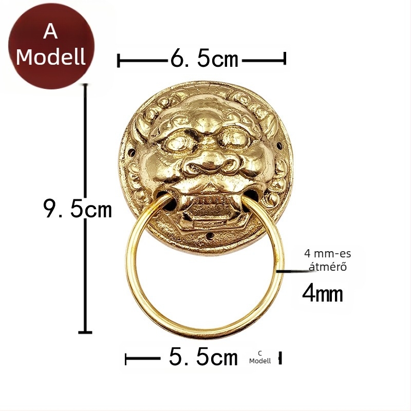 Vadfej ajtóhúzó gyűrű sárgarézből, polírozott felület, tömörfa kapukhoz és villaudvarokhoz, Beast Head modell, The Fourth Bronze Hall