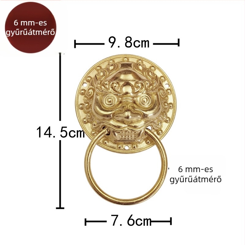 Vadfej ajtóhúzó gyűrű sárgarézből, polírozott felület, tömörfa kapukhoz és villaudvarokhoz, Beast Head modell, The Fourth Bronze Hall