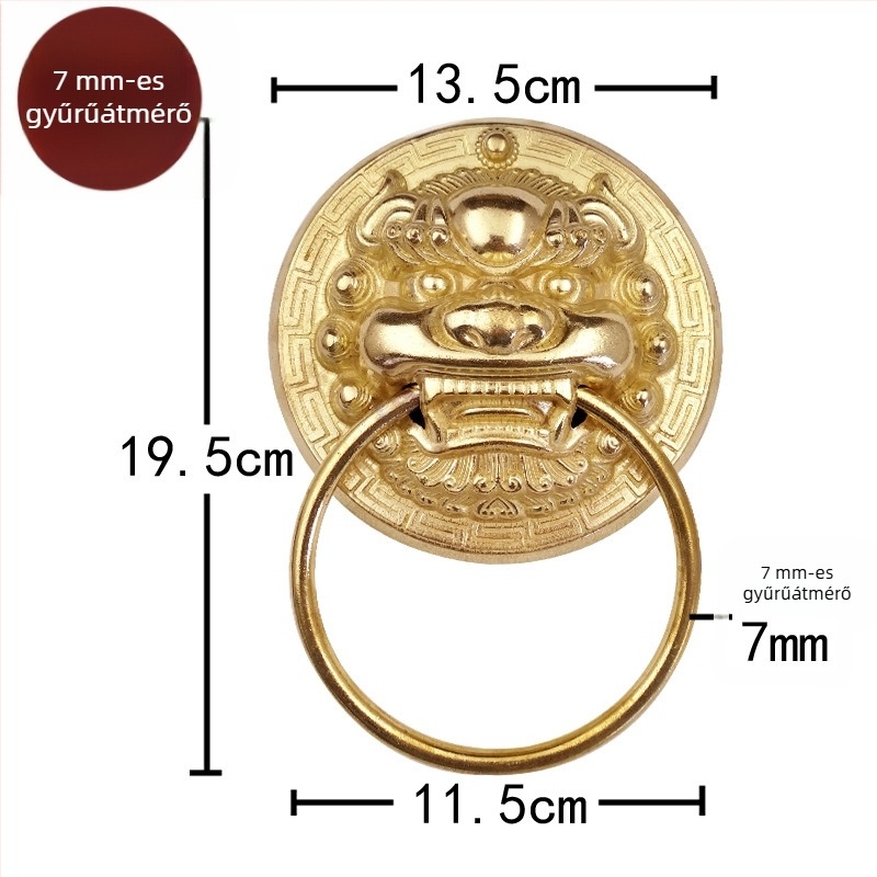 Vadfej ajtóhúzó gyűrű sárgarézből, polírozott felület, tömörfa kapukhoz és villaudvarokhoz, Beast Head modell, The Fourth Bronze Hall