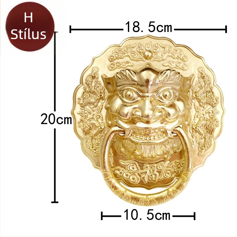 Vadfej ajtóhúzó gyűrű sárgarézből, polírozott felület, tömörfa kapukhoz és villaudvarokhoz, Beast Head modell, The Fourth Bronze Hall