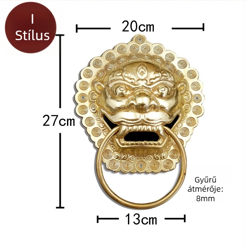 Vadfej ajtóhúzó gyűrű sárgarézből, polírozott felület, tömörfa kapukhoz és villaudvarokhoz, Beast Head modell, The Fourth Bronze Hall