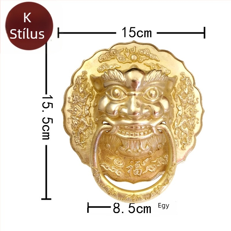 Vadfej ajtóhúzó gyűrű sárgarézből, polírozott felület, tömörfa kapukhoz és villaudvarokhoz, Beast Head modell, The Fourth Bronze Hall