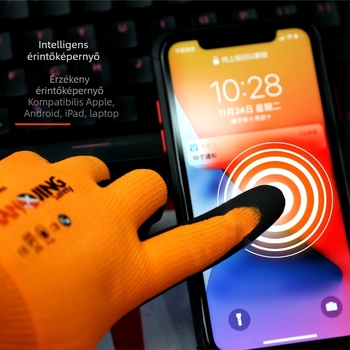 NFP001 nitril habosított érintőképernyős munkavédelmi kesztyű, légáteresztő, magas rugalmasság