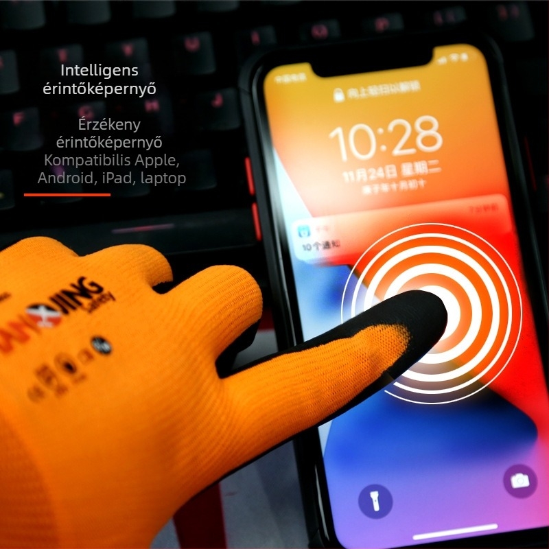 NFP001 nitril habosított érintőképernyős munkavédelmi kesztyű, légáteresztő, magas rugalmasság