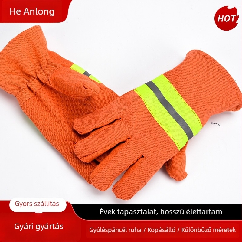 Tűzoltó kesztyűk, lángálló, hőszigetelő, magas hőmérséklet-ellenálló, Tipus 97, barázdált gumi