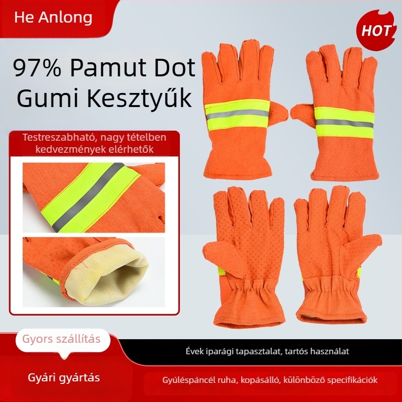 Tűzoltó kesztyűk, lángálló, hőszigetelő, magas hőmérséklet-ellenálló, Tipus 97, barázdált gumi