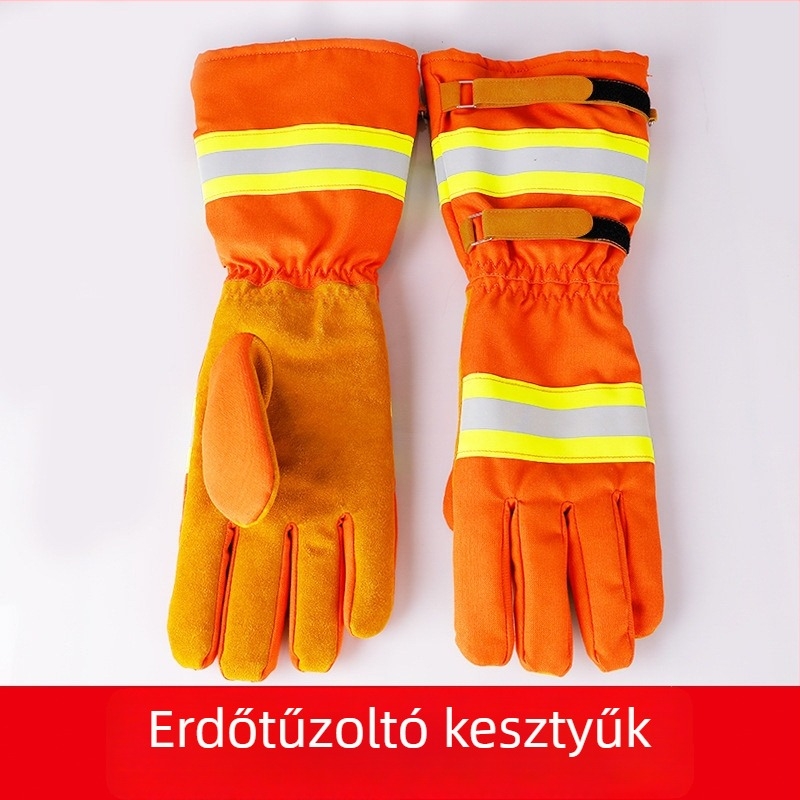 Narancsszínű vastagított és hosszabb erdői tűzoltó kesztyűk sürgősségi mentésekre, tűzvédelmi, lángálló és magas hőmérséklet elleni védelem