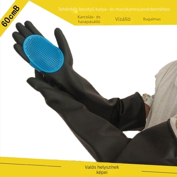 Állati fürdető kesztyűk macskáknak és kutyáknak – védelem harapás és karcolás ellen, vízálló; anyag: marha ín; újrafelhasználható; súly: 890 g; használat: fürdetés, körömvágás, injekciók, gyógyszerek beadása