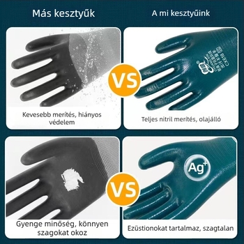 Nitril bevonat munkakesztyűk, kopásállóak, vízállóak, olajállóak, teljes gumírozott bevonattal