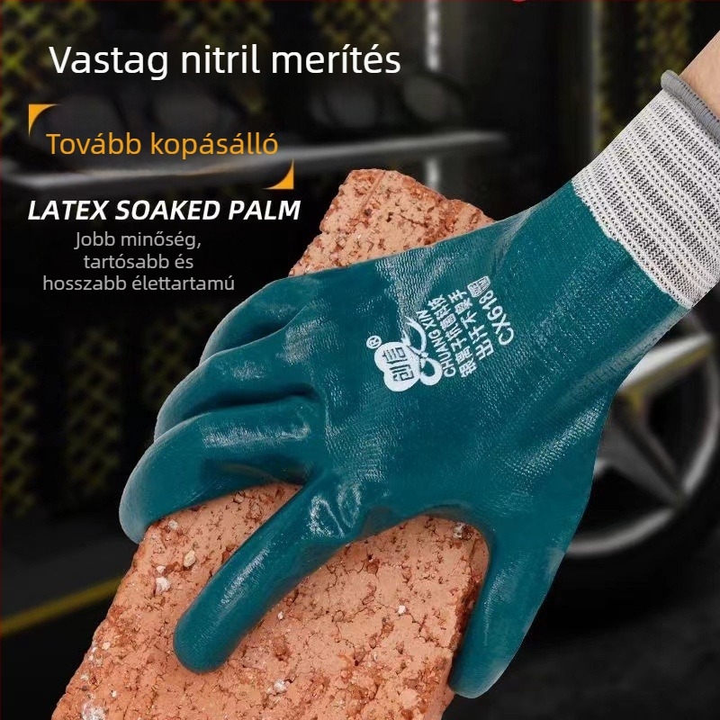 Nitril bevonat munkakesztyűk, kopásállóak, vízállóak, olajállóak, teljes gumírozott bevonattal