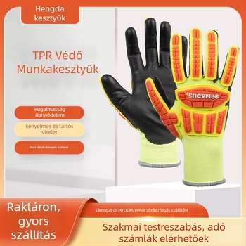 Hengda TPR Ütésálló kesztyűk | Sokk- és ütközésvédelmi funkciók, Vastagított kopásállóság, Kerékpározás, Autójavítás, Fémipari gyártás és Olajipar számára, 100 g