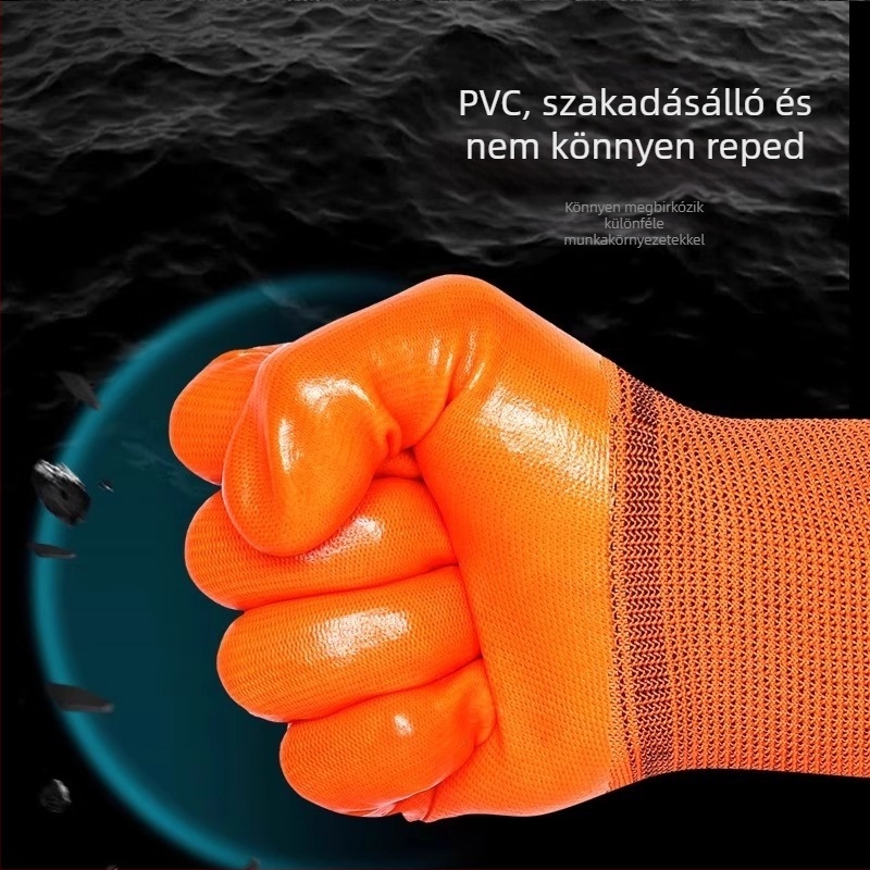 Chuangxin P358 Munkavédelmi kesztyű – kopásálló, extra vastag, csúszásmentes, PVC ipari vízálló és olajálló teljesen mártott gumikesztyű