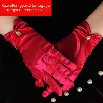 Menyasszonyi satin csipkés kesztyű – rövid, egyszerű stílus; Anyag: szatén; Funkció: díszítés; Márka: Likou; Női